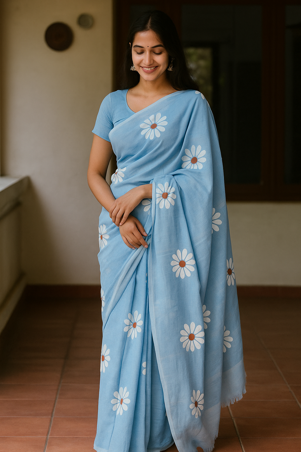 Sky Petal Khadi cotton saree