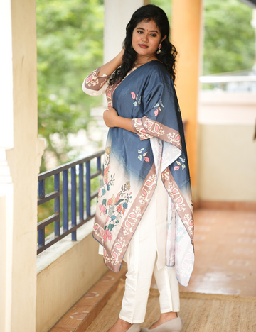 Serene Floral Roman Silk Kurti Set