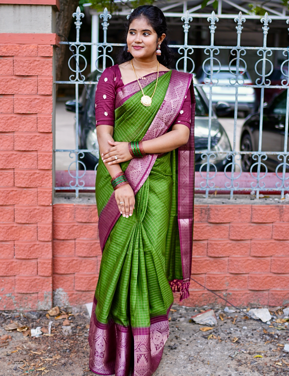 Green Maroon Dola chex Saree