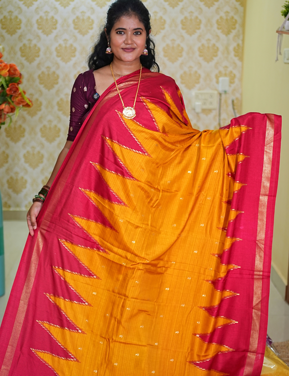 Mustard Maroon dola viscose crepe