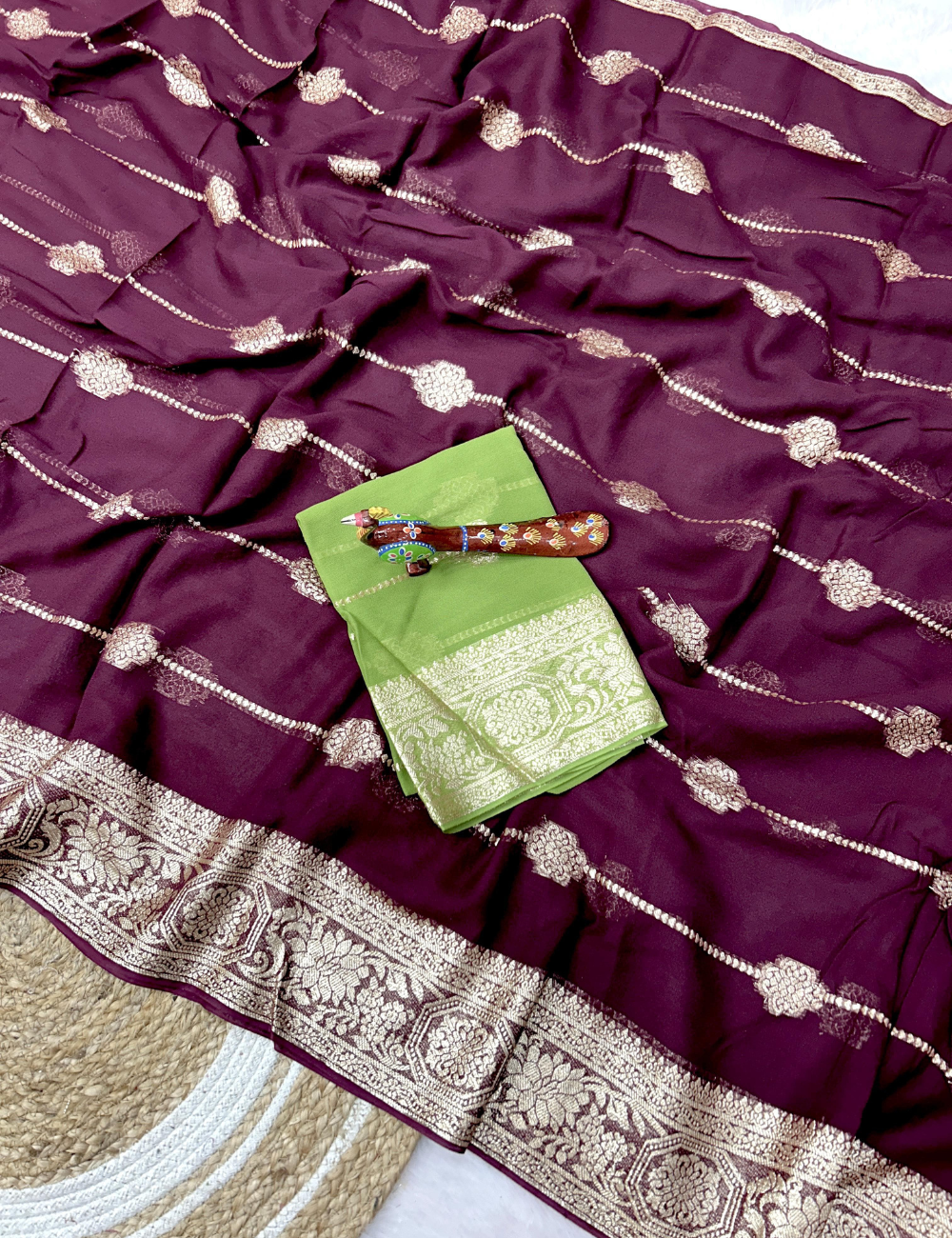 Viscose georgette - A Royal Zari Saree Ensemble