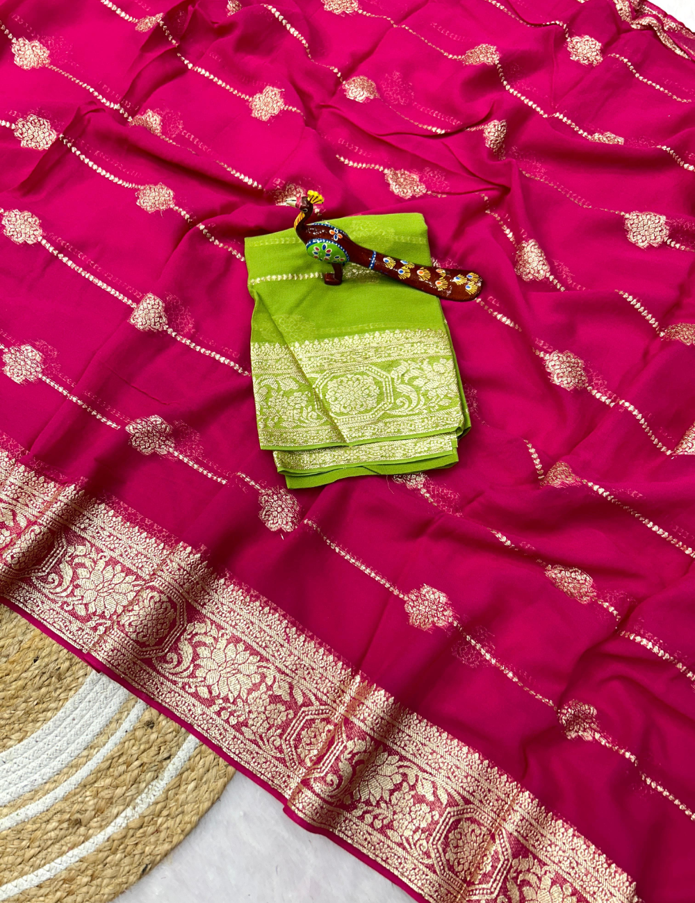 Viscose georgette - A Royal Zari Saree Ensemble