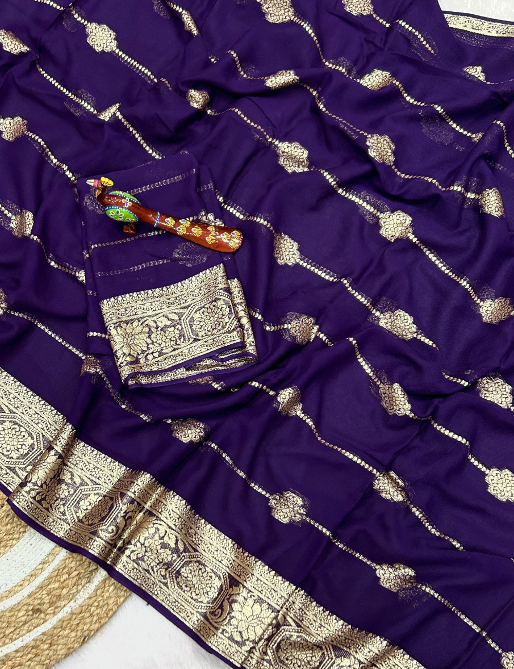 Viscose georgette - A Royal Zari Saree Ensemble