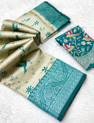 Teal Elegance Kanchipuram Silk Saree