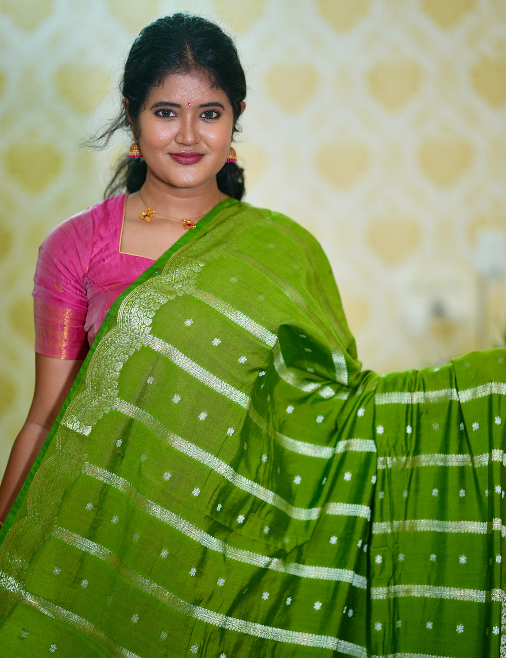 Leaf green semi katan silk