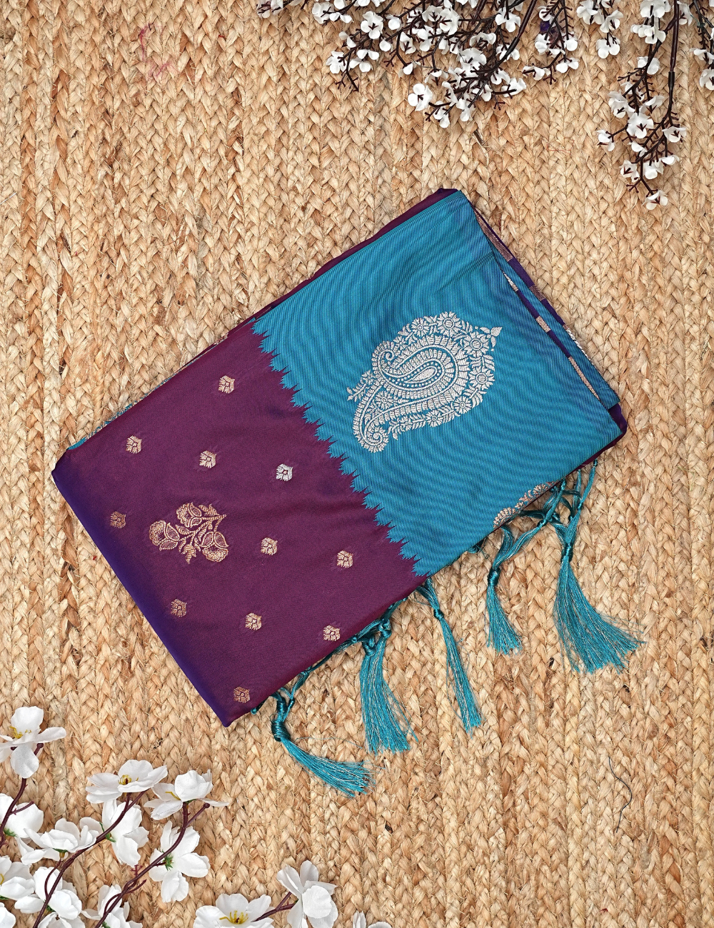 Plum paisley soft silk saree