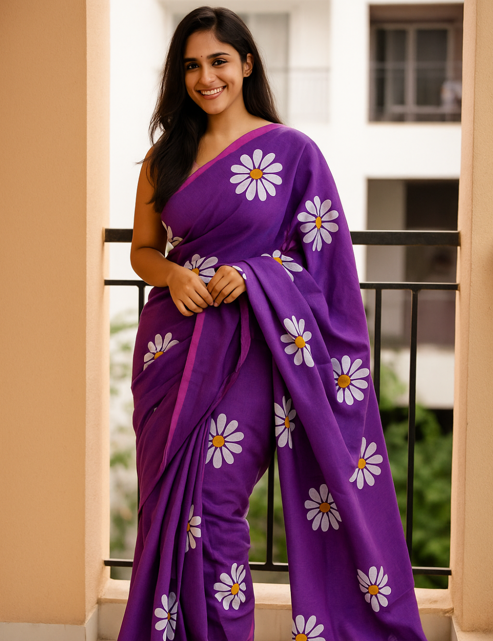 Violet Bloom Khadi cotton saree