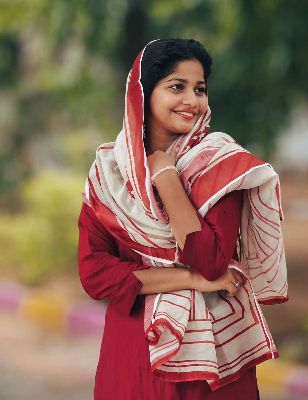 Crimson Elegance Roman Silk Kurti Set