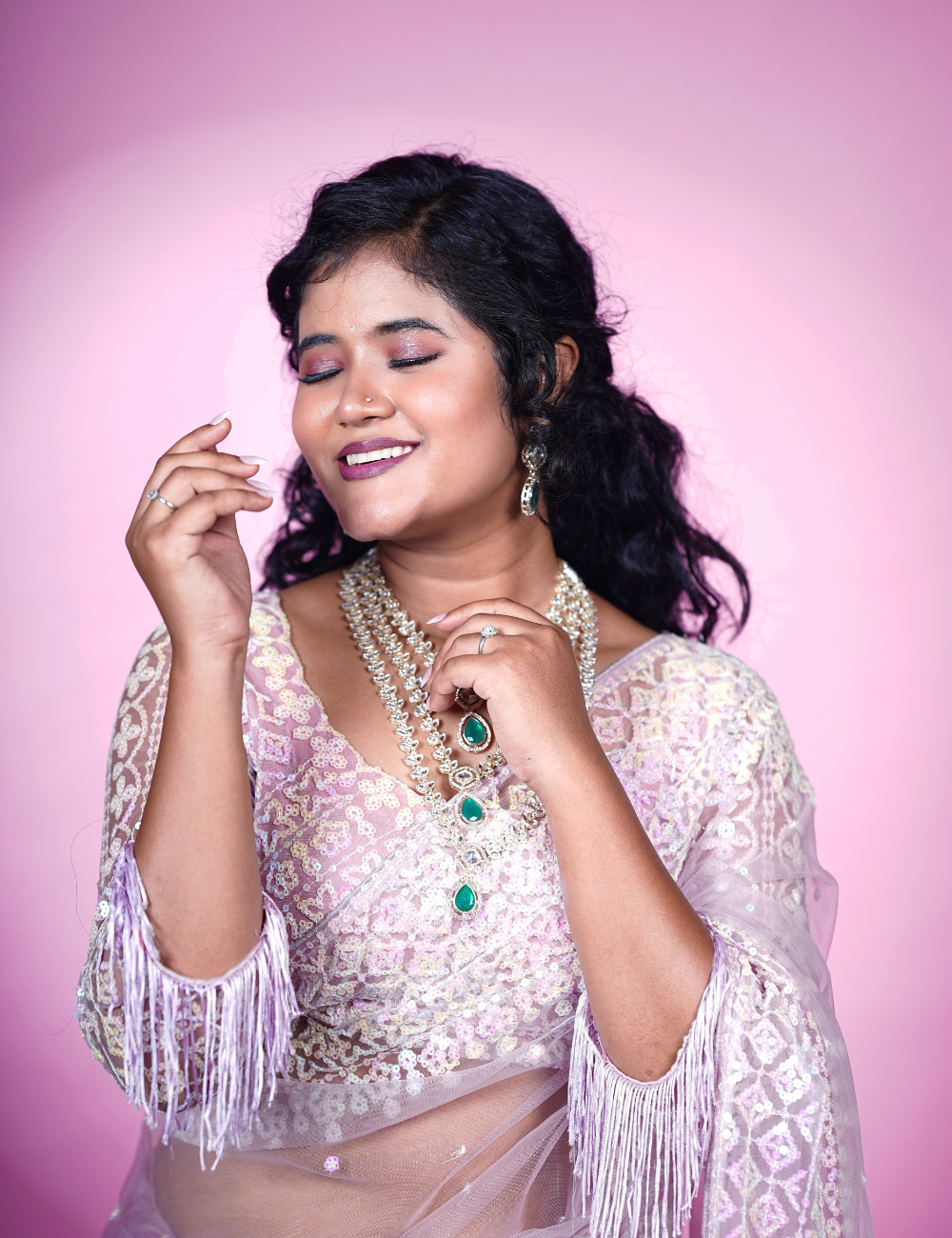 Lavender Sequins Soft Net Saree