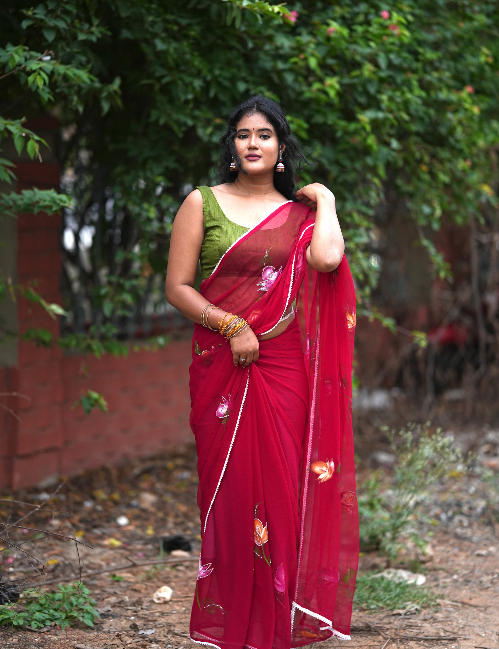 Georgette saree with flower blush print