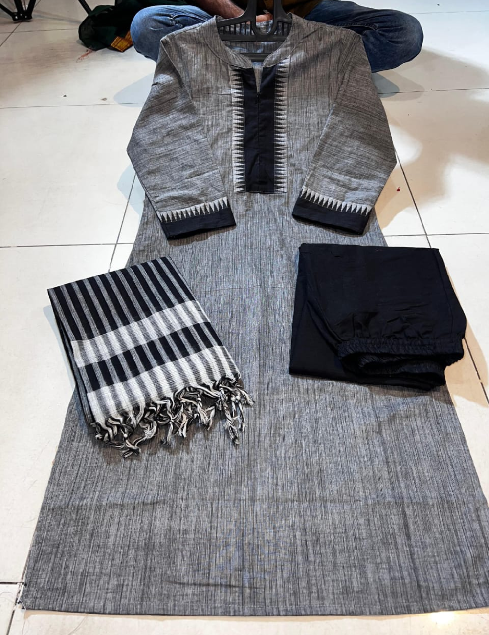 handloom silk cotton kurti suit with zari borders