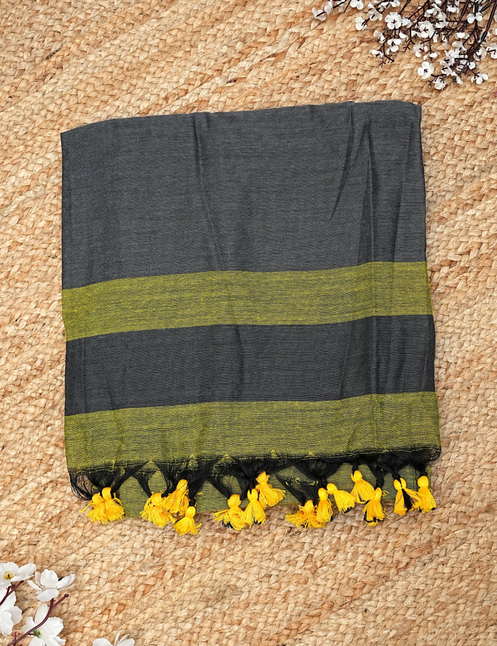 Lime Green Khadi cotton saree