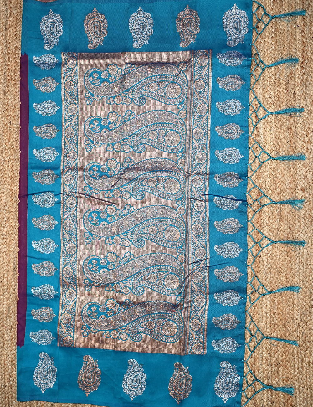 Plum paisley soft silk saree