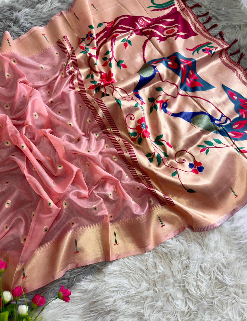 Blush Organza Paithani Tissue saree