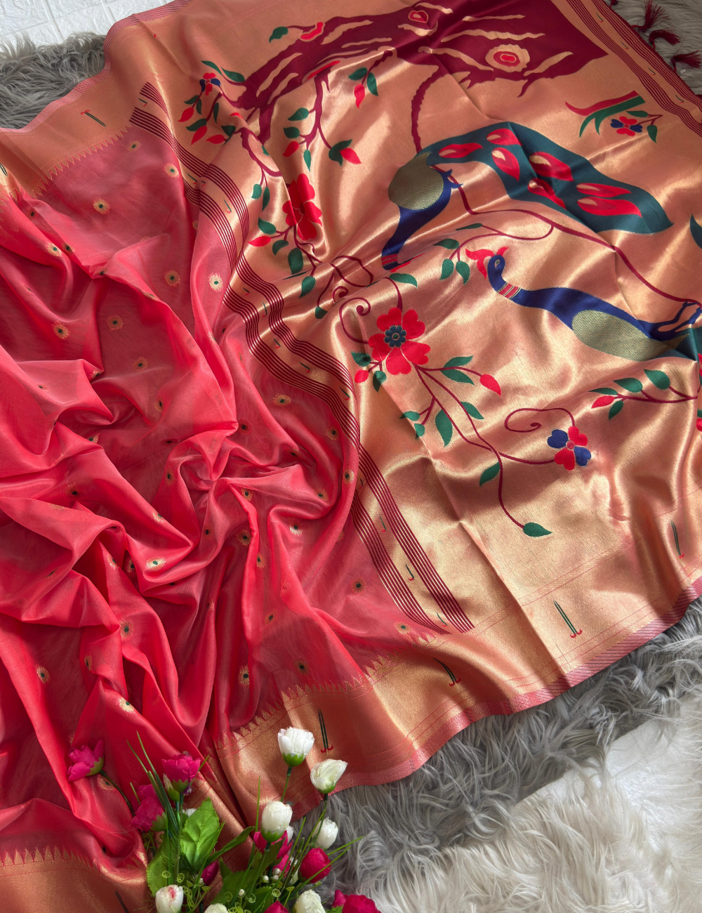 Blush Organza Paithani Tissue saree