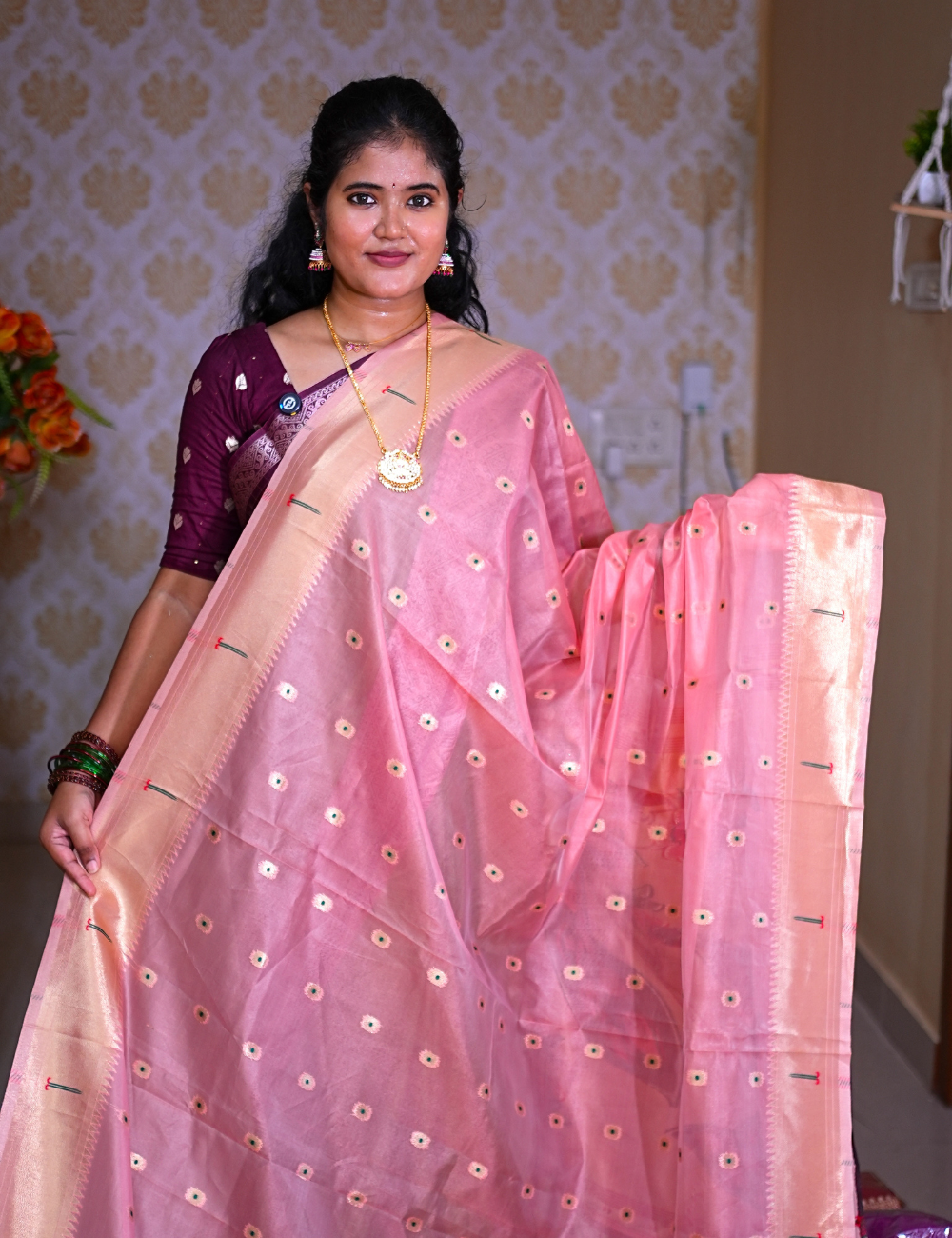 Blush Organza Paithani Tissue saree