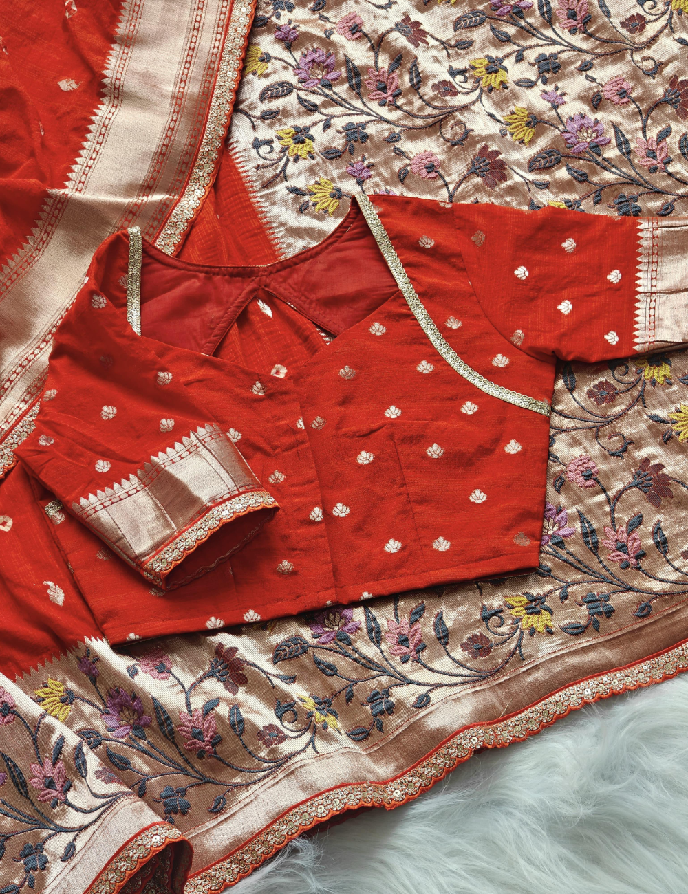 Pure viscose raw silk saree wuth Bandhej prints