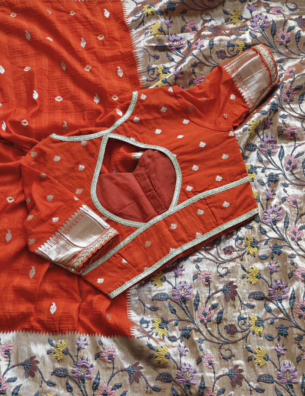 Pure viscose raw silk saree wuth Bandhej prints