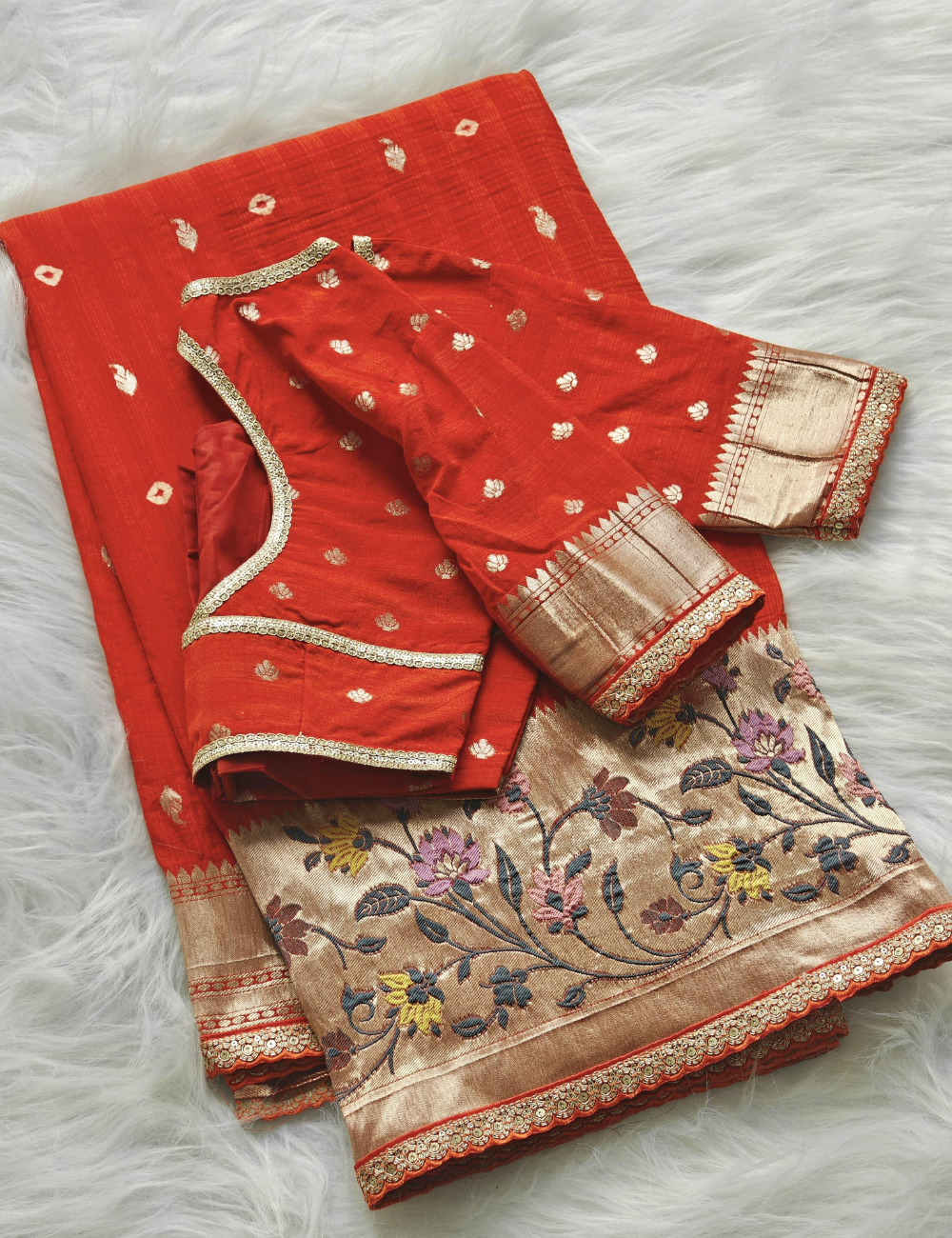 Pure viscose raw silk saree wuth Bandhej prints