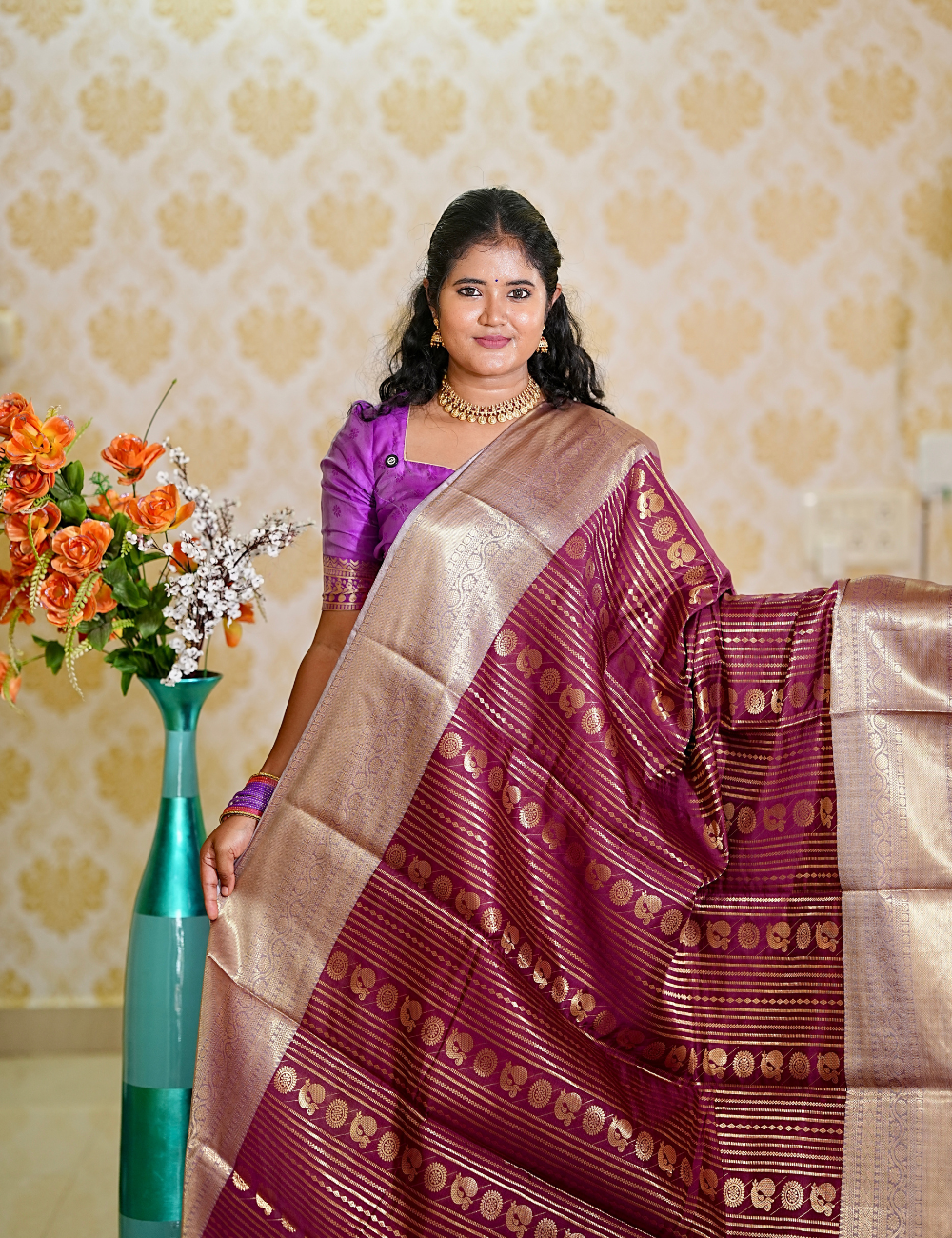 Plum Majesty - Banarasi Semi Katan Soft Silk