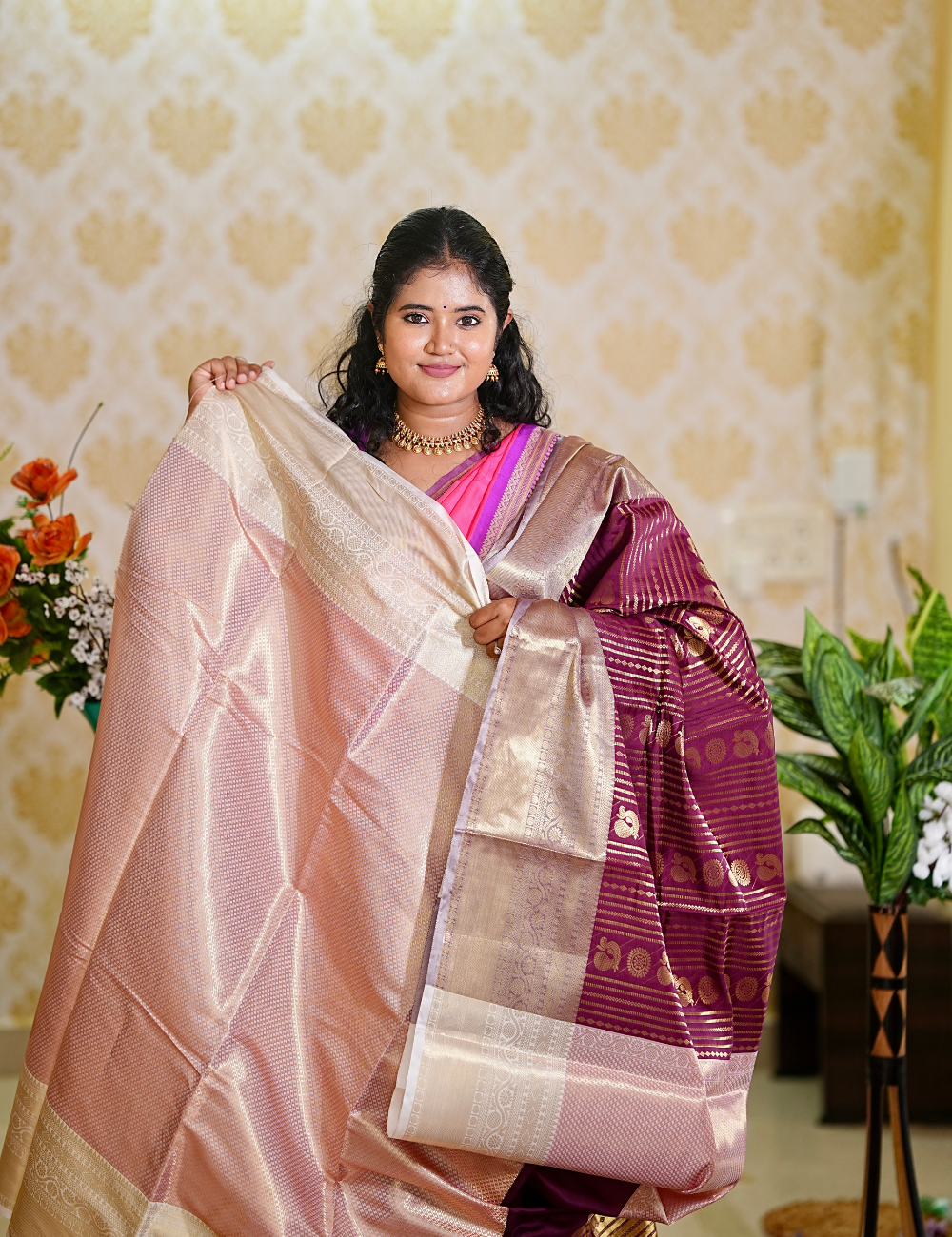Plum Majesty - Banarasi Semi Katan Soft Silk