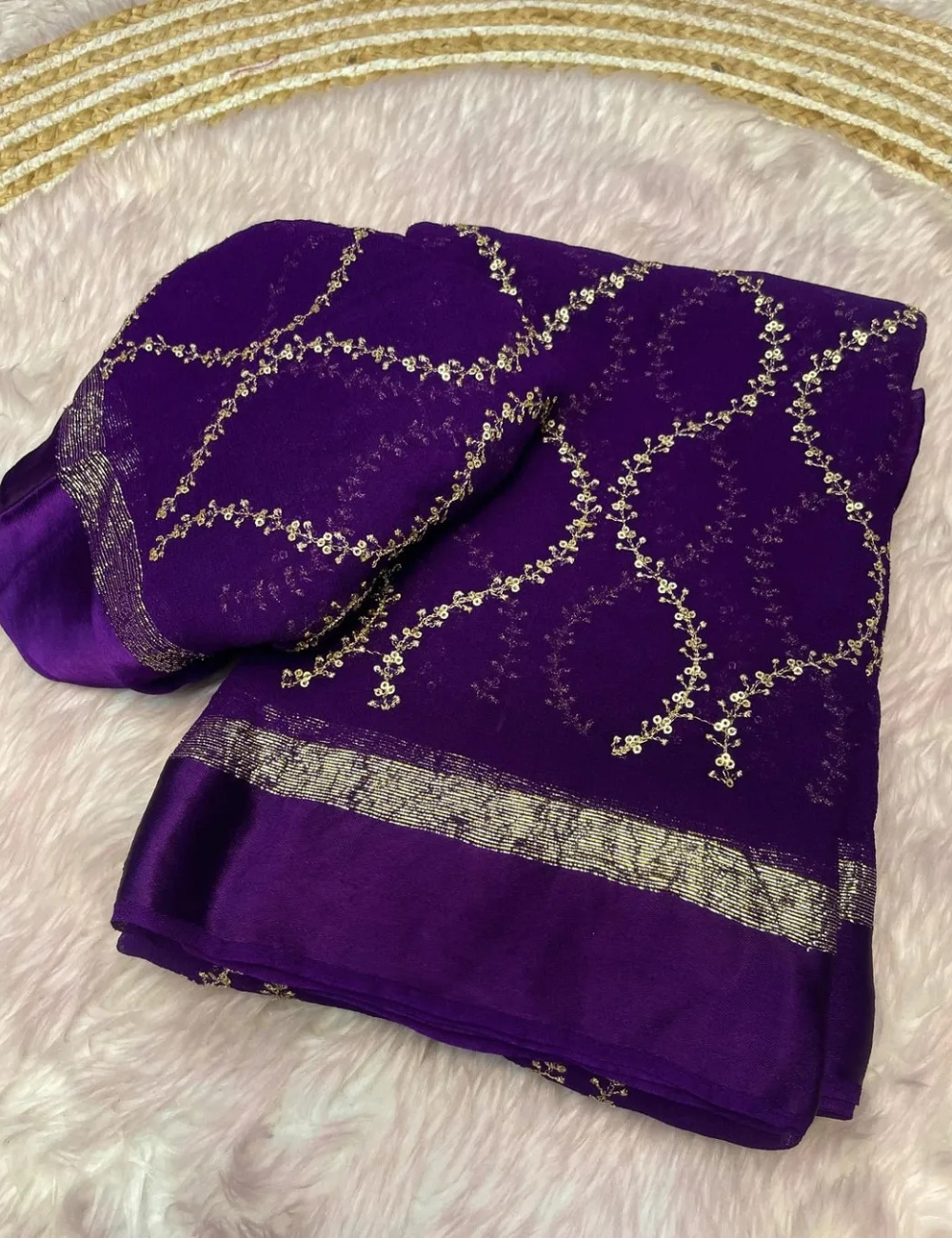 Royal viscose georgette with Satin Jaal