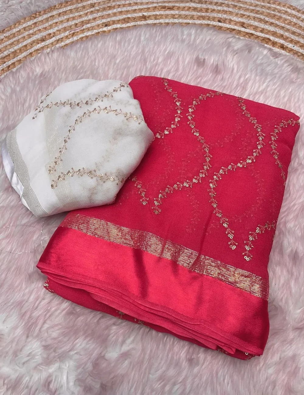 Royal viscose georgette with Satin Jaal