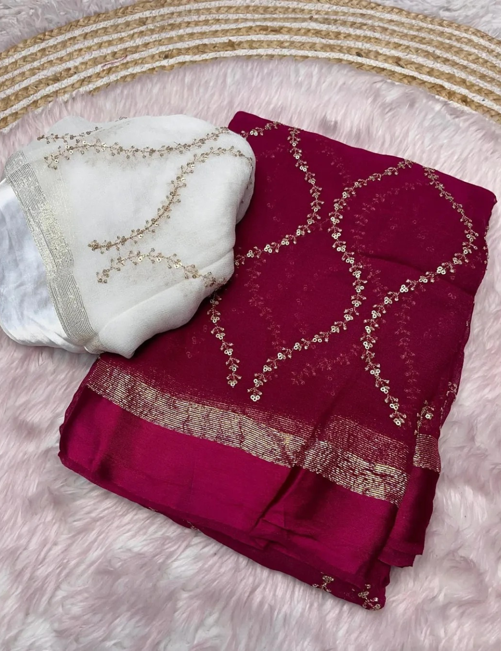 Royal viscose georgette with Satin Jaal