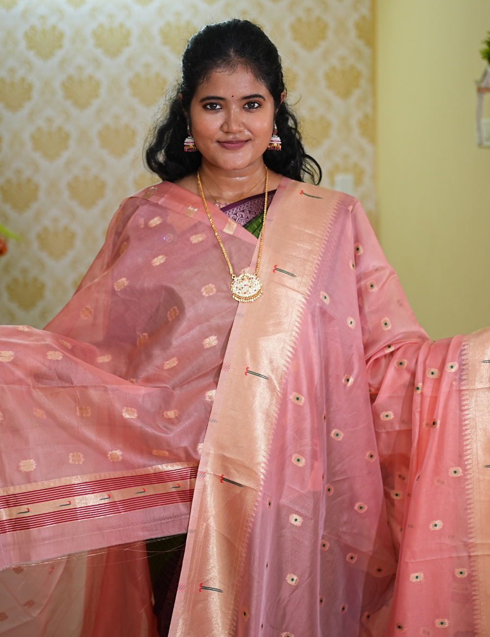 Blush Organza Paithani Tissue saree