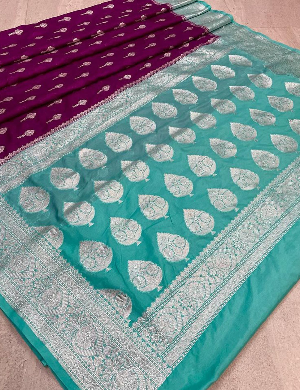 Wine - Torquoise Katan Georgette Saree