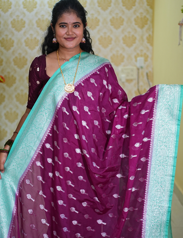 Wine - Torquoise Katan Georgette Saree