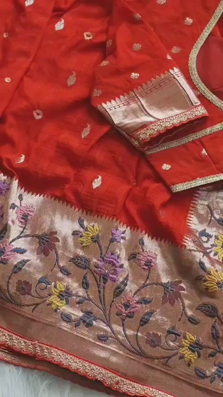 Pure viscose raw silk saree wuth Bandhej prints