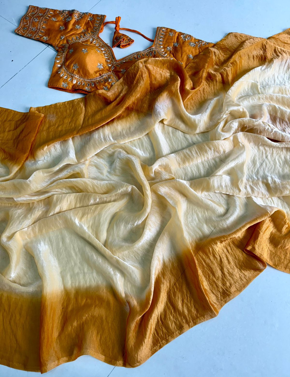 Fendy Satin with Stitched Embroidered Blouse