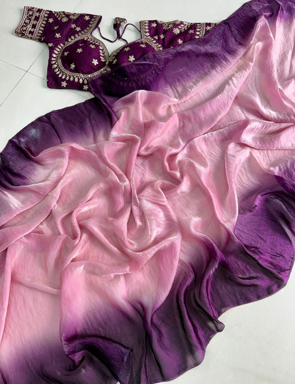 Fendy Satin with Stitched Embroidered Blouse