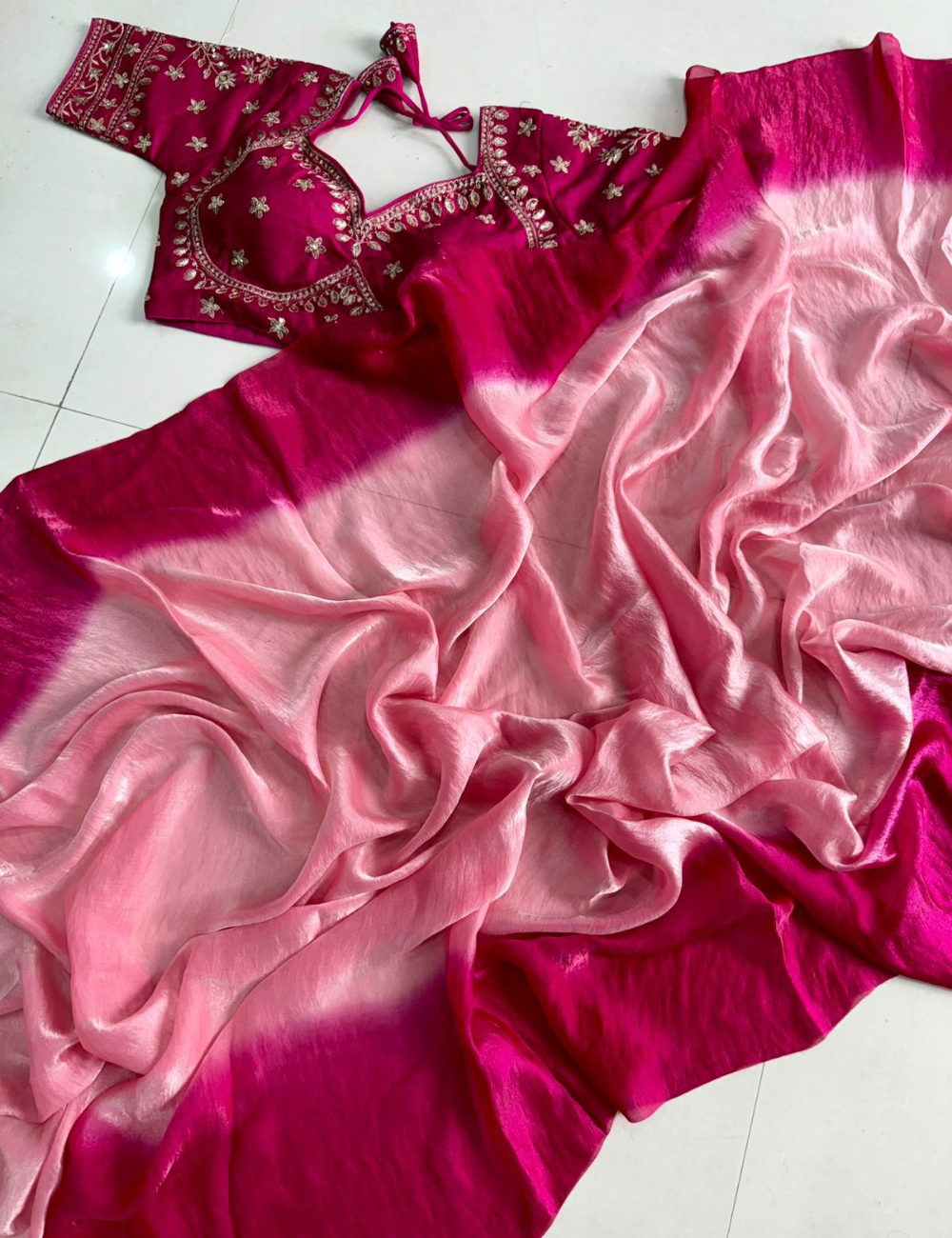 Fendy Satin with Stitched Embroidered Blouse