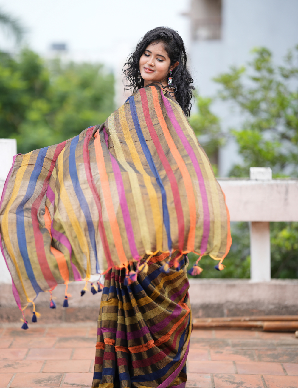 Multicolor Striped Mul Cotton Saree