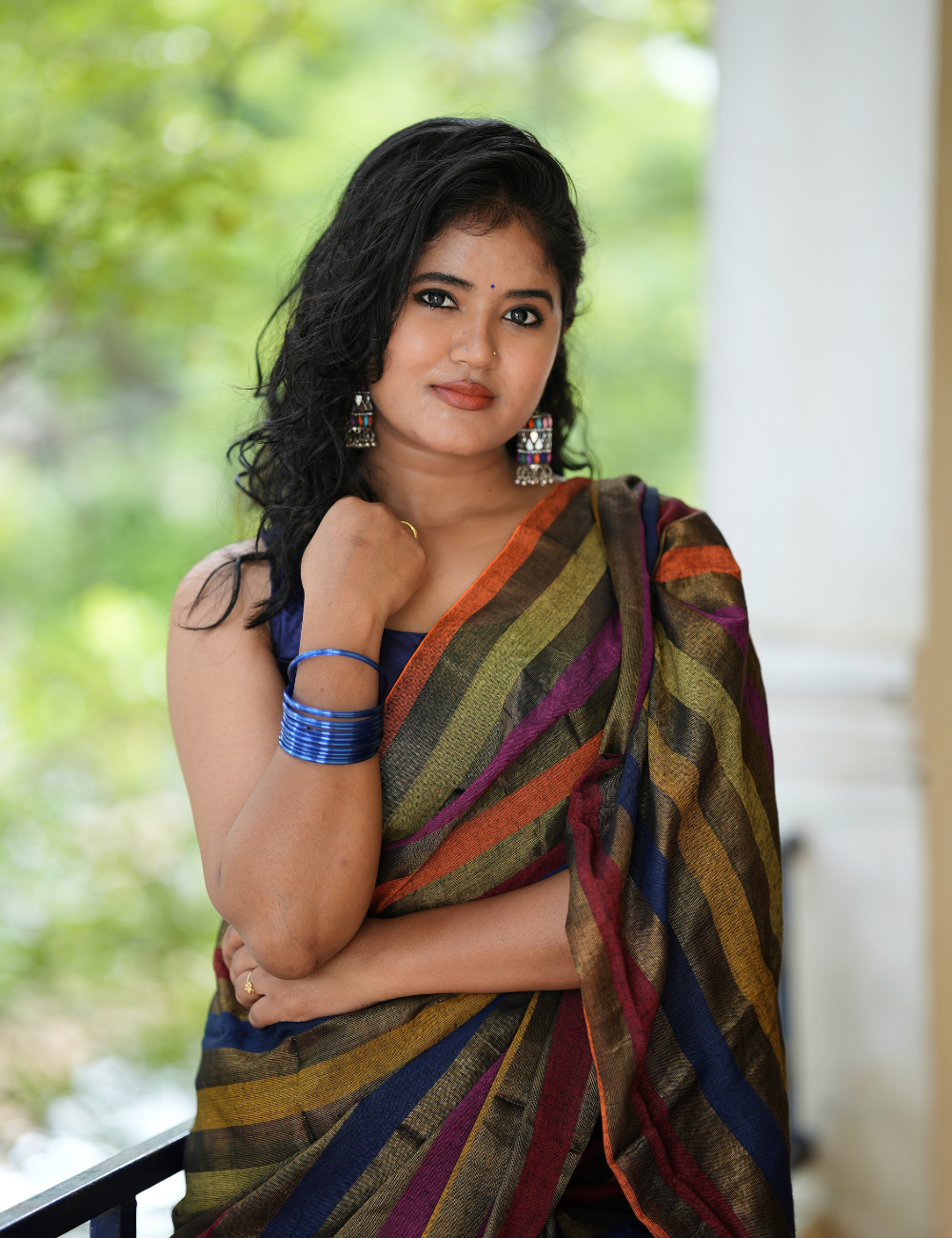 Multicolor Striped Mul Cotton Saree