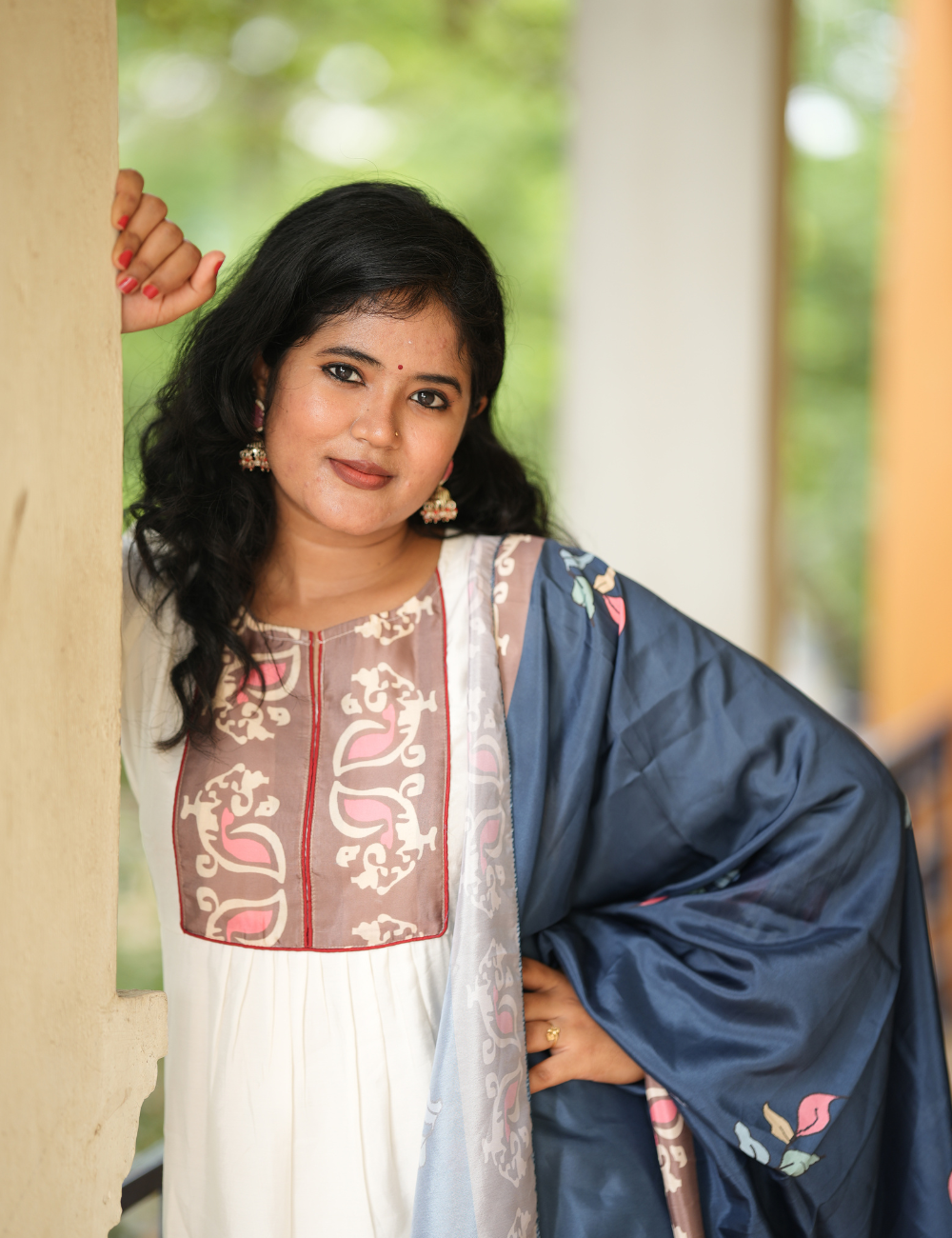 Serene Floral Roman Silk Kurti Set