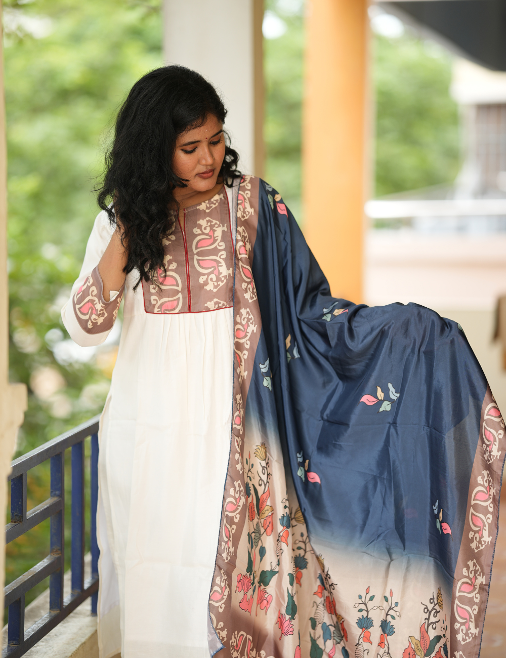 Serene Floral Roman Silk Kurti Set