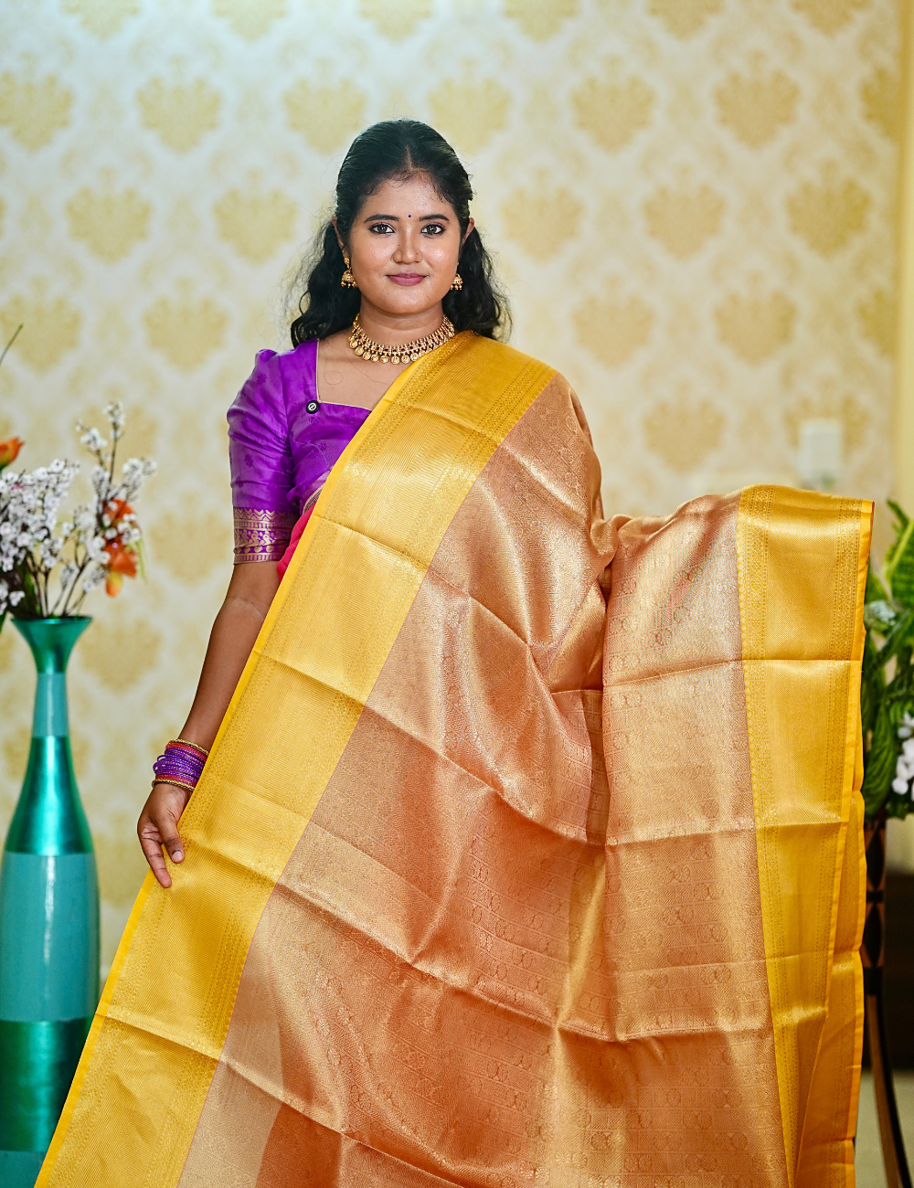 Elegant Golden Yellow Tissue Silk