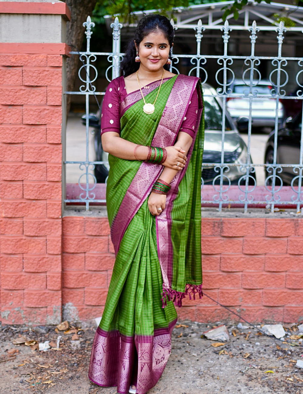 Green Maroon Dola chex Saree
