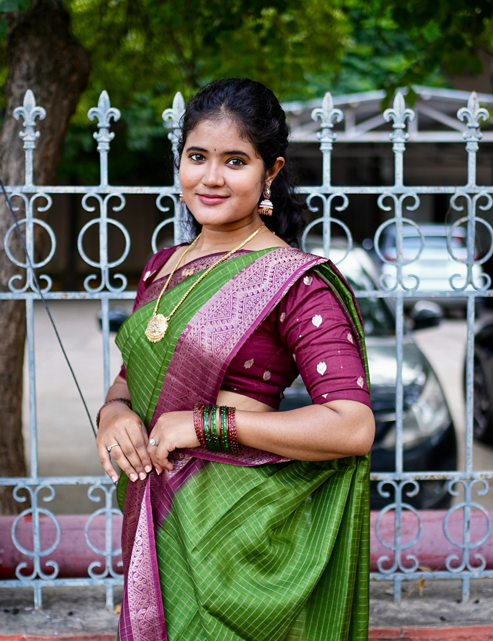 Green Maroon Dola chex Saree