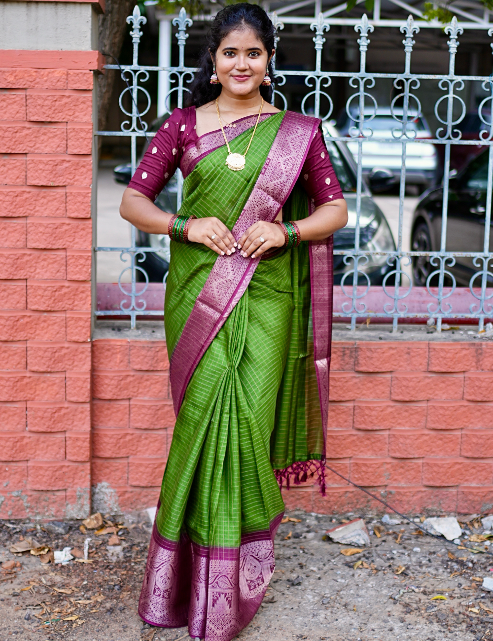 Green Maroon Dola chex Saree