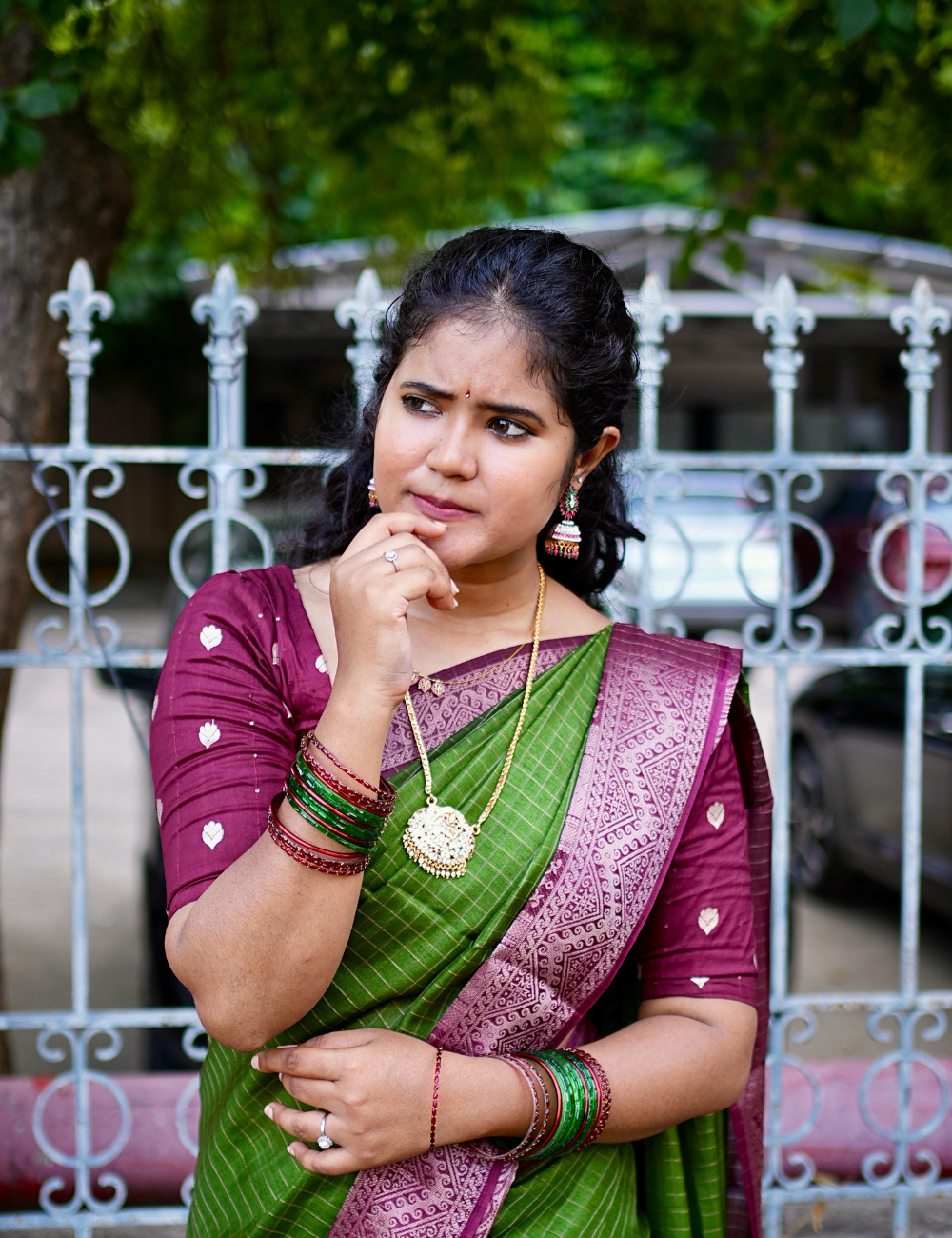 Green Maroon Dola chex Saree