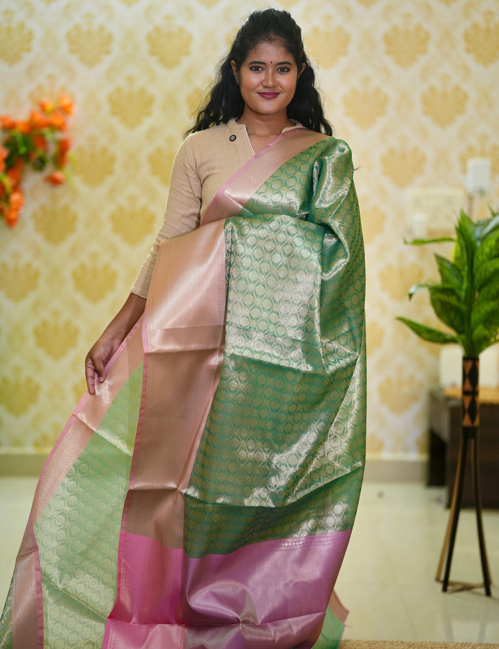 Pastel green Katan tissue silk