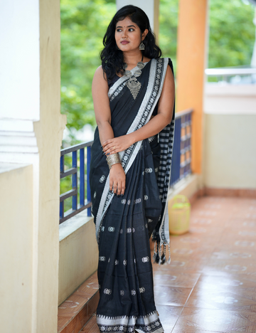 Midnight Bloom Pushpa Cotton Saree