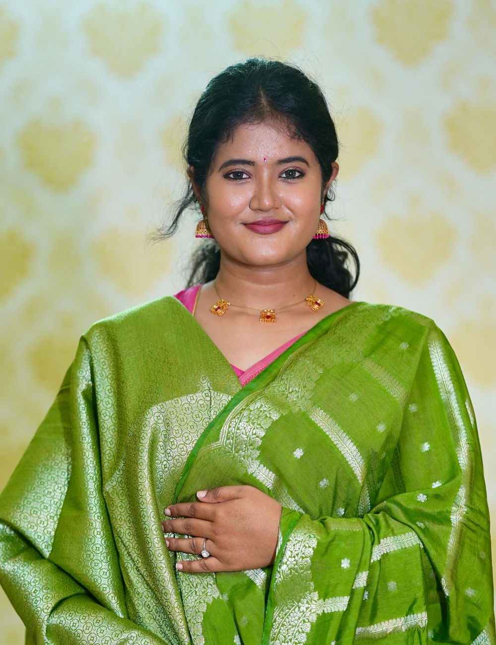 Leaf green semi katan silk