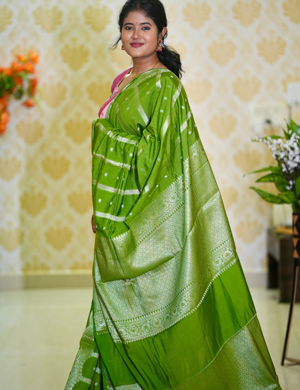 Leaf green semi katan silk