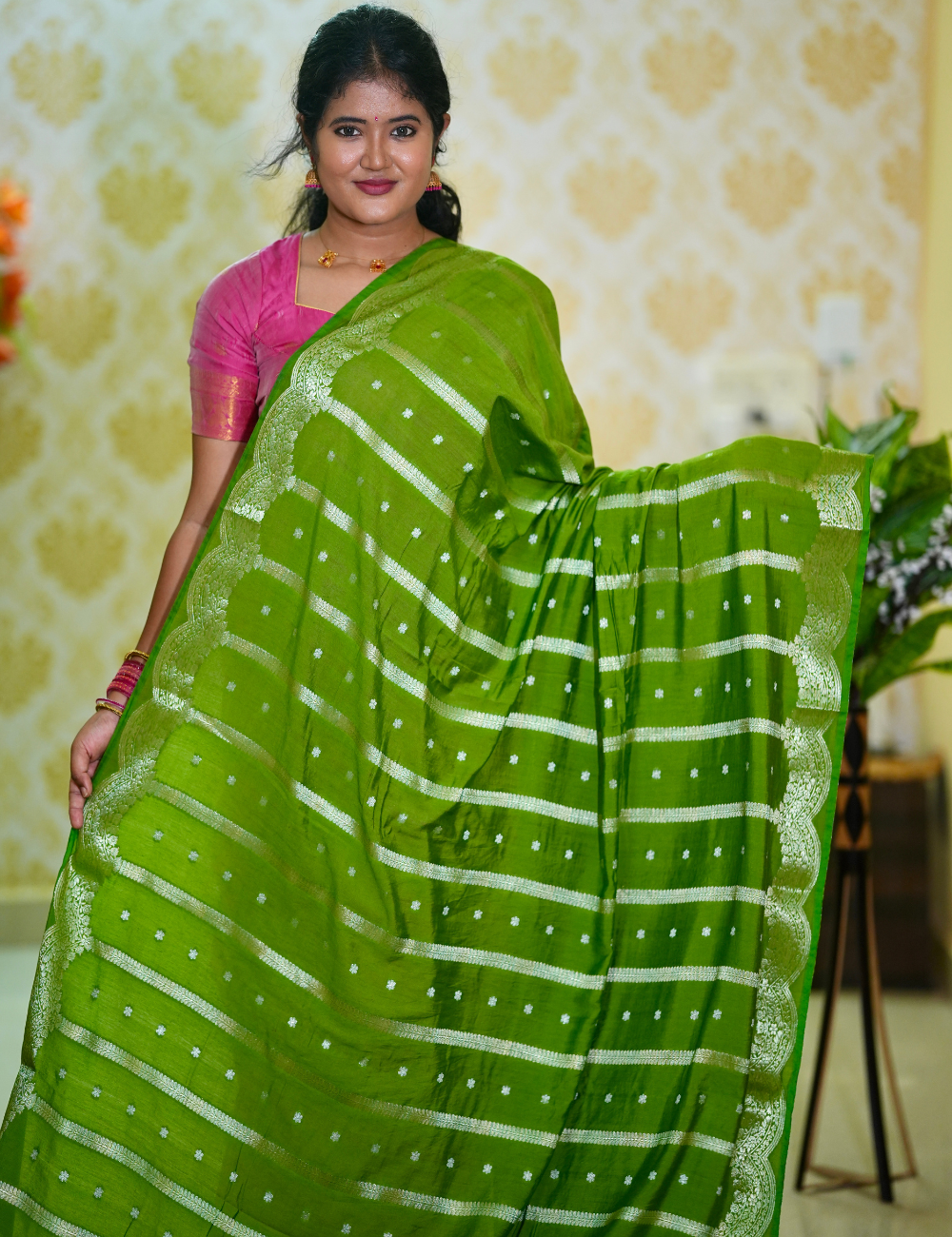 Leaf green semi katan silk