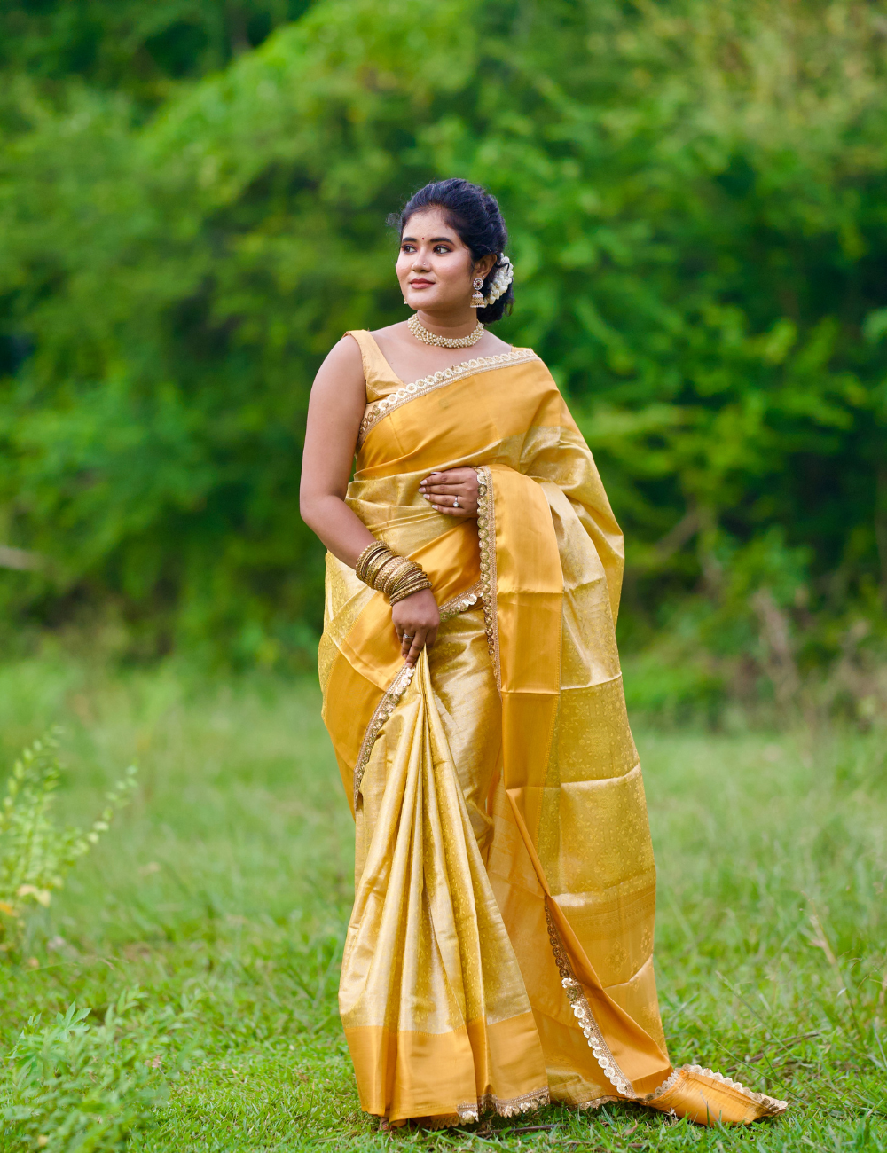 Premium Golden Banarasi Soft Silk